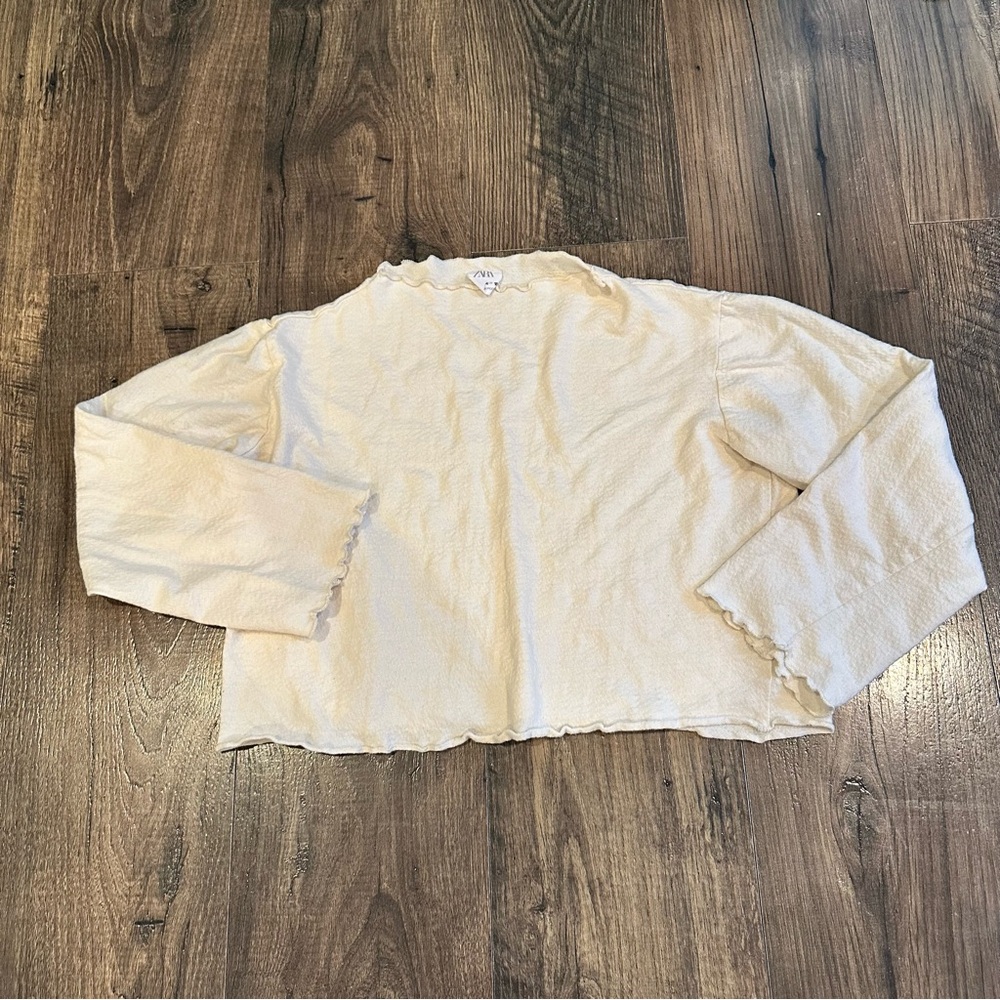 Zara Girls Cream Crop Raw Ruffle Hem Shirt, Size: 13-14